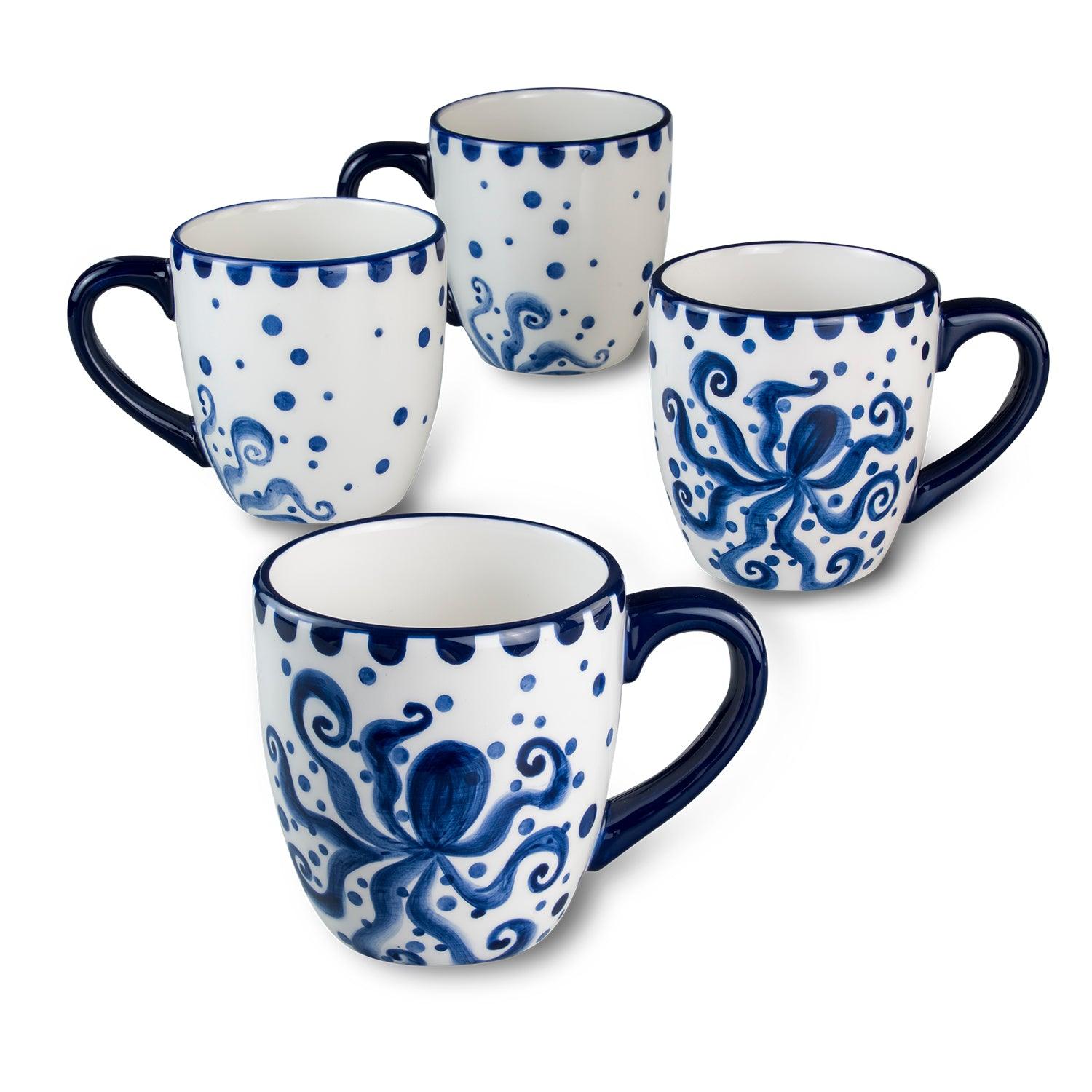Costa Azul Hand Painted Octopus Design 4 Pieces Mugs Set - Che Cose Belle