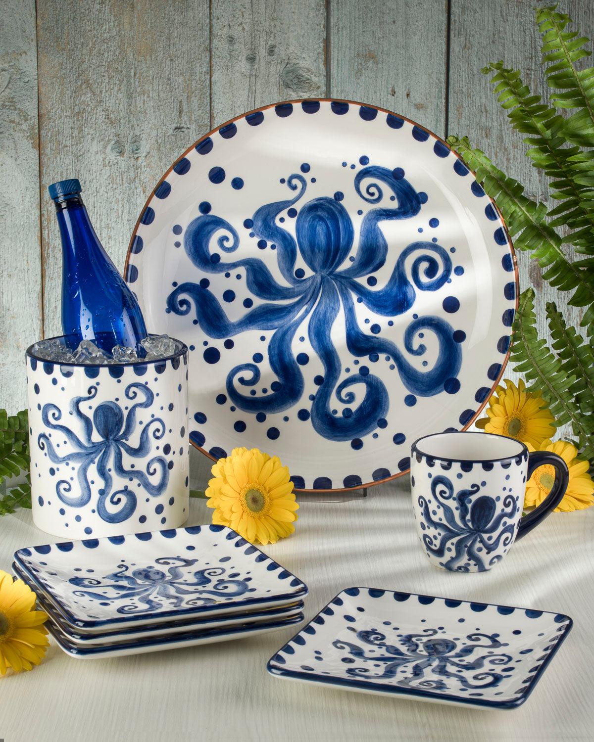 Costa Azul Hand Painted Octopus Design Ceramic Crock - Che Cose Belle