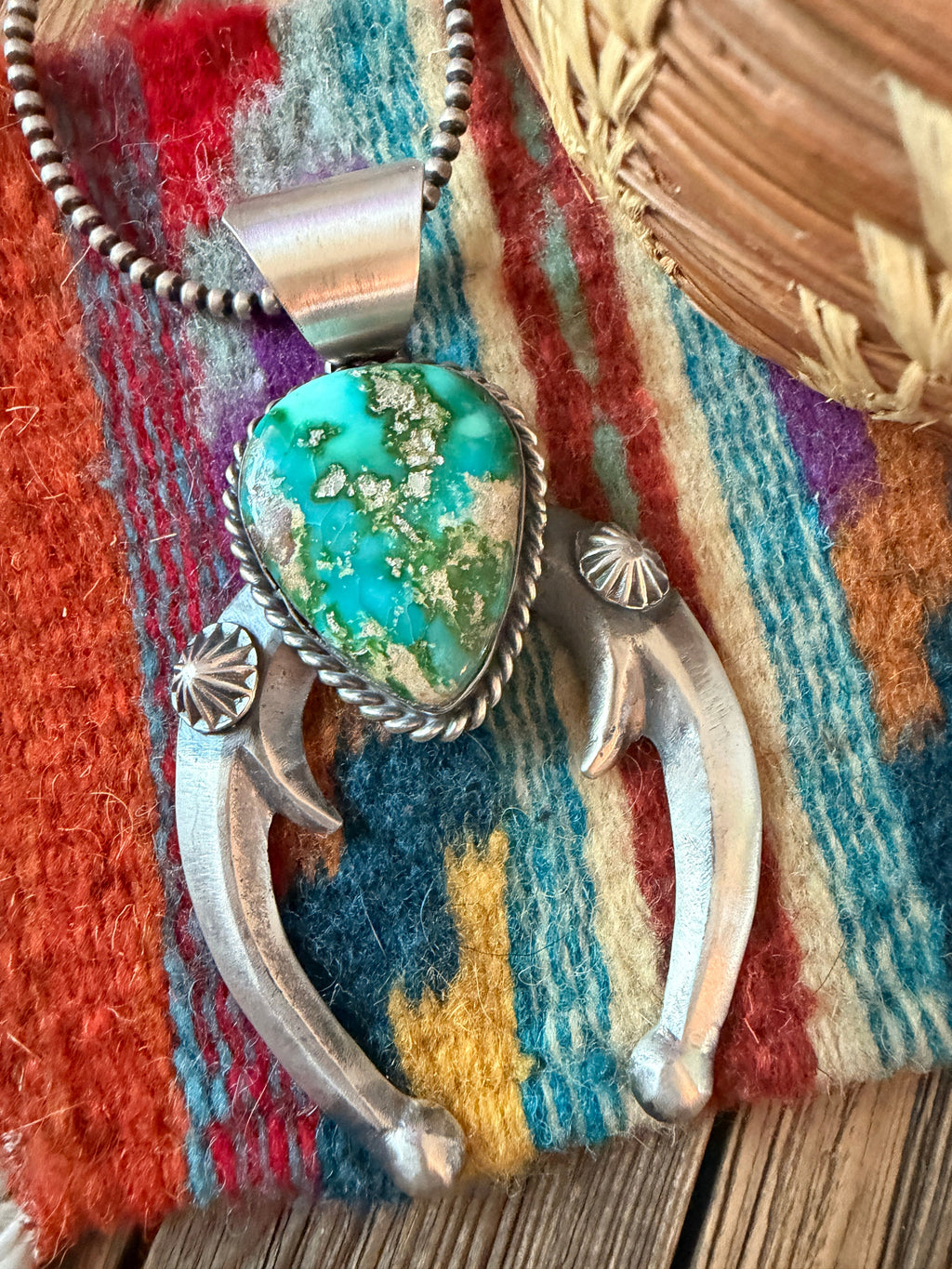 Handcrafted Sterling Silver & Sonoran Mountain Turquoise Naja Pendant by Chimney Butte