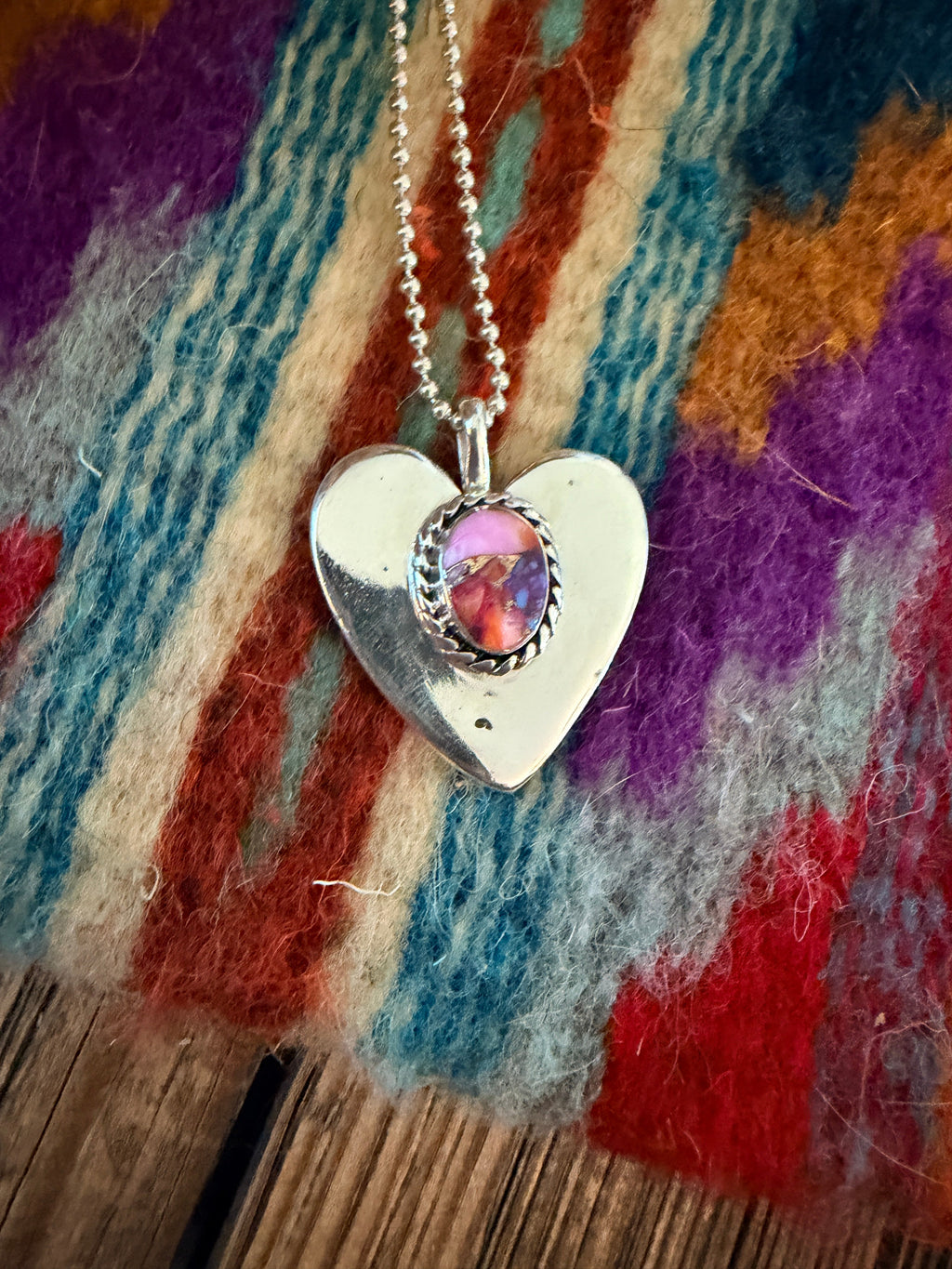 Handcrafted Sterling Silver & Pink Dream Mojave Heart Pendant by Joseph Martinez