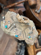 Kimari Somers Hand Stamped Sterling Silver Star Horseshoe Pendant with Brass Accents & Royston Turquoise
