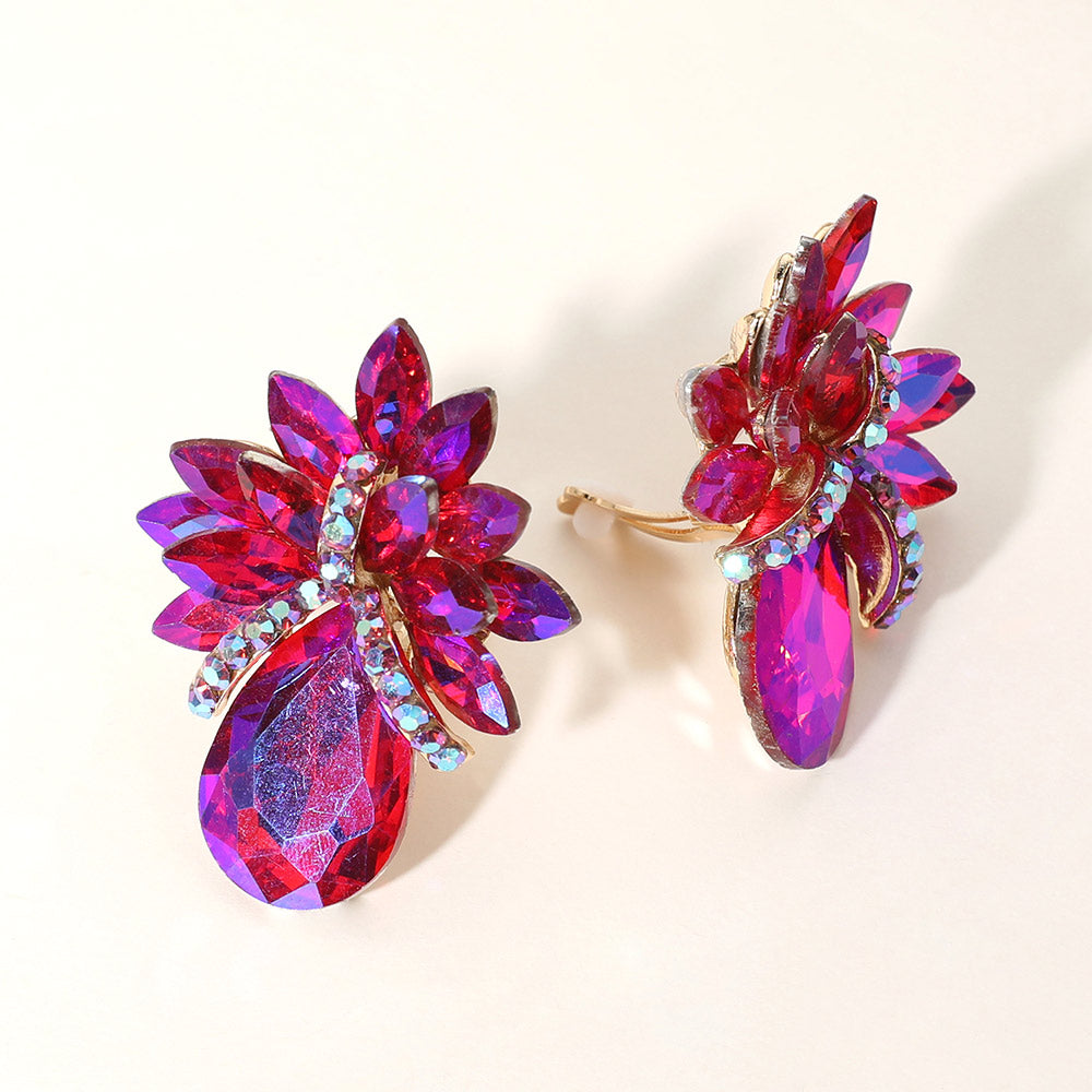 Teardrop Stone Accented Clip on Evening Earrings