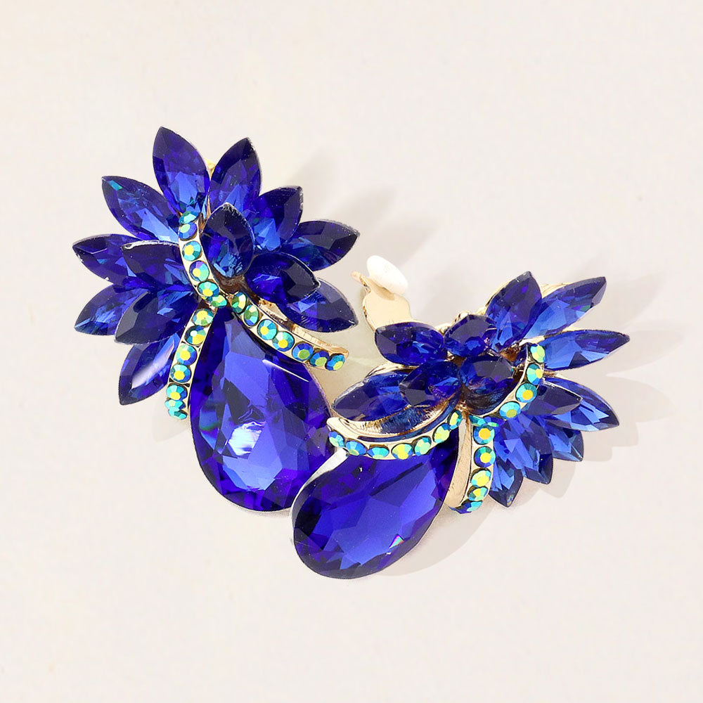Teardrop Stone Accented Clip on Evening Earrings
