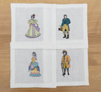 Hand Embroidered Ladies and Gentlemen Cocktail Napkins 6" x 6" (Set of 4)