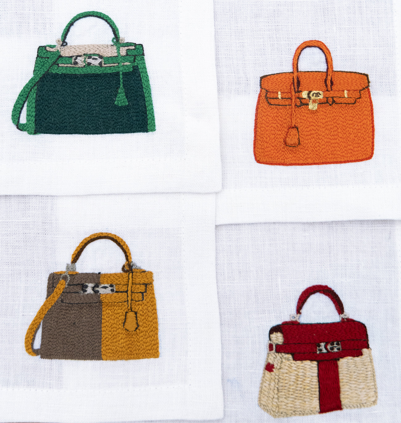 Hand Embroidered Handbags Cocktail Napkins 6" x 6" (Set of 4)