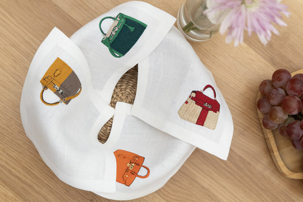 Hand Embroidered Handbags Cocktail Napkins 6" x 6" (Set of 4)