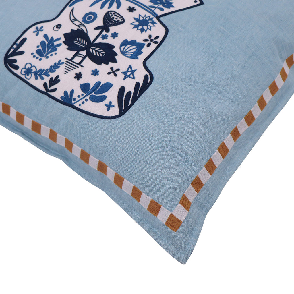 Hand Embroidered Still Life Pillow Cover 20" x 20"