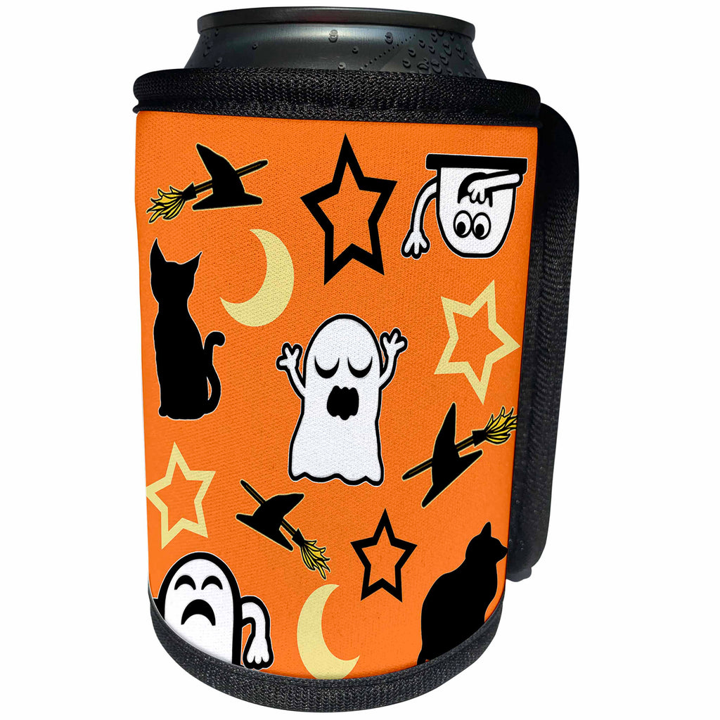 3dRose A magical design of ghosts cats whitch hats and more - Can Cooler Bottle Wrap (cc_353807)