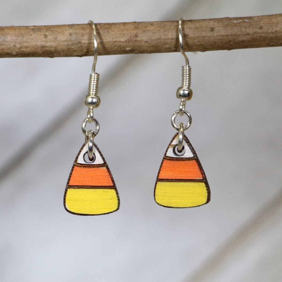 Candy Corn Wooden Earrings | Halloween Sweet Treat Jewelry