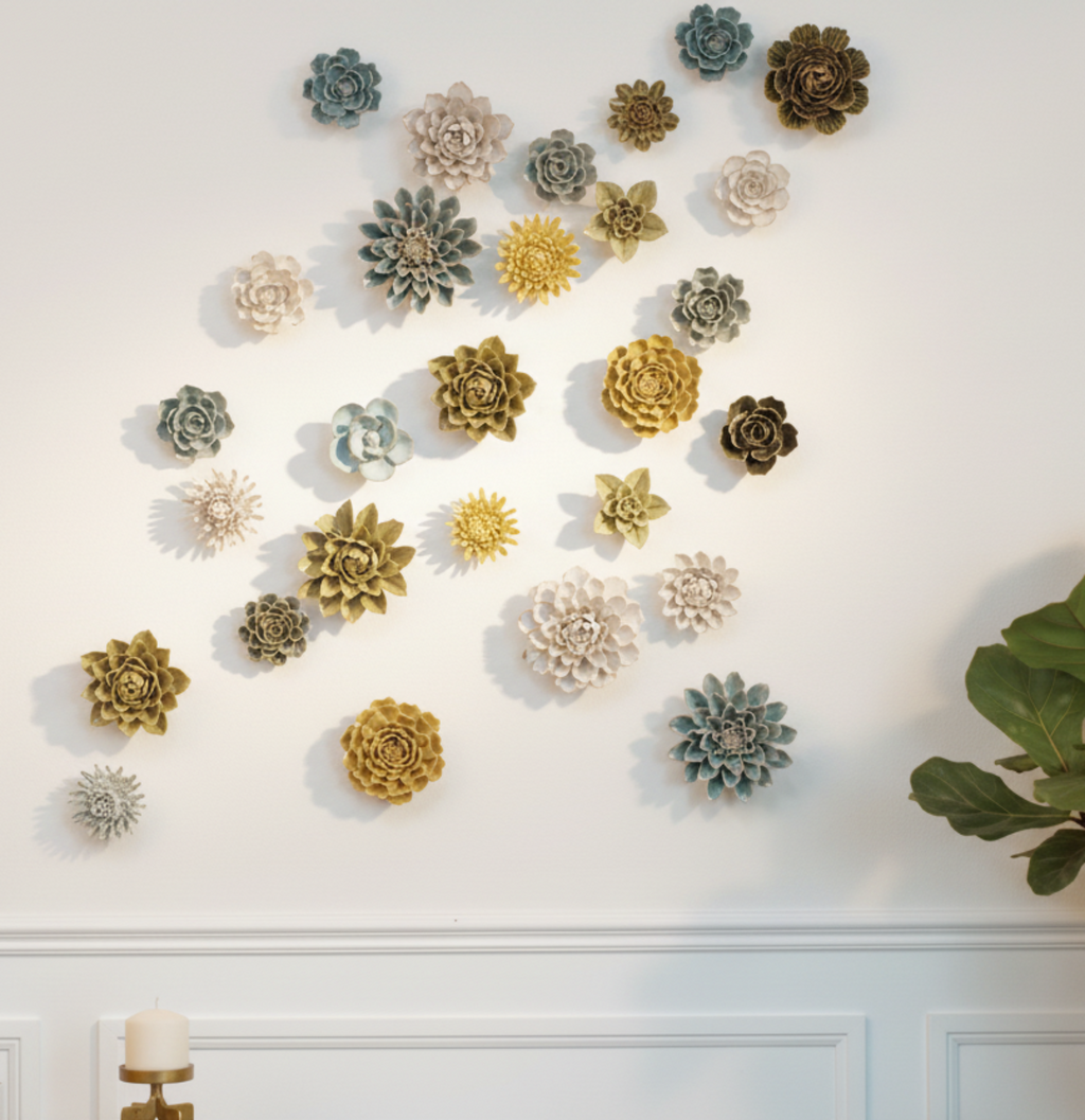 Ceramic Flower Wall Art Succulent Blue 12: Succulent Light Blue