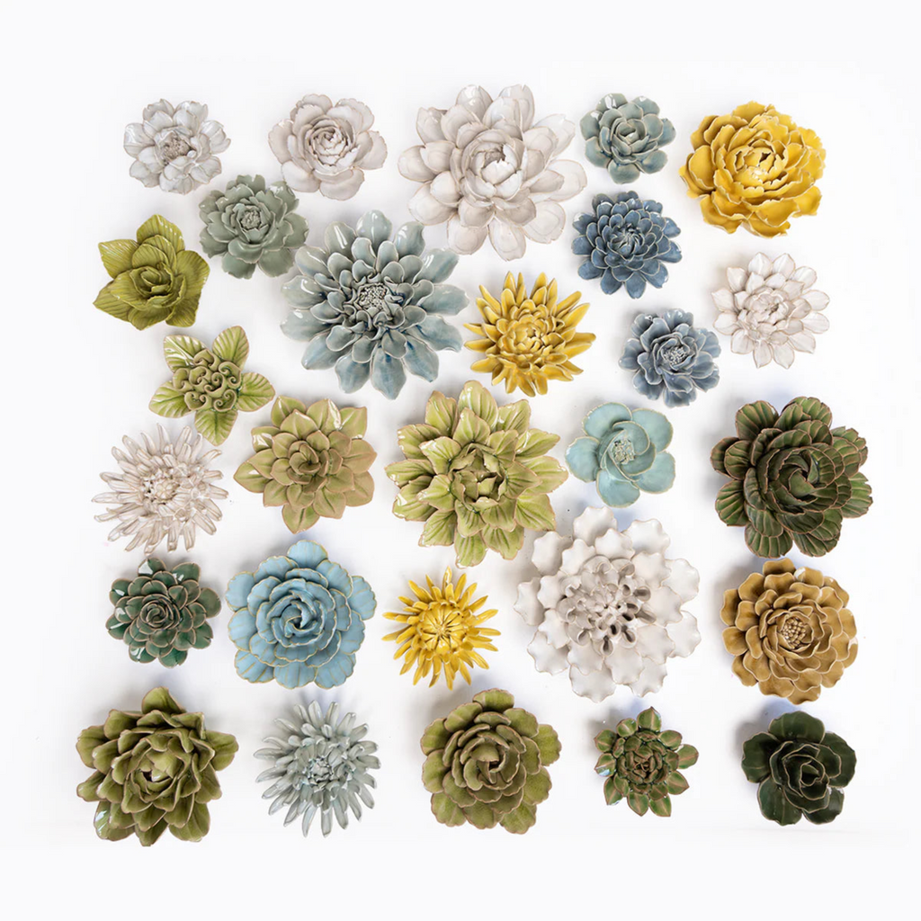 Ceramic Flower Wall Art Succulent Blue 12: Succulent Light Blue
