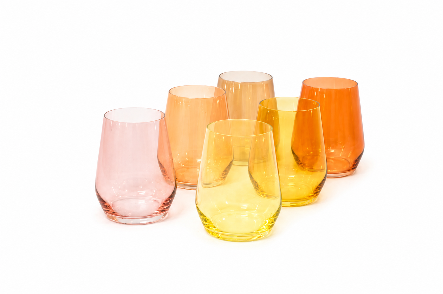 Golden Hour Collection -  Stemless Ombre Set of 6 Colored Wine Glass