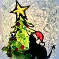 Recycled Glass Christmas Tree Cat Night Light