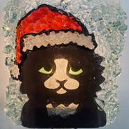 Recycled Glass Santa Cat Night Light