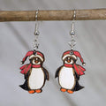 Christmas Penguin Wooden Dangle Earrings | Holiday Animal Jewelry