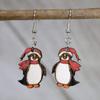Christmas Penguin Wooden Dangle Earrings | Holiday Animal Jewelry
