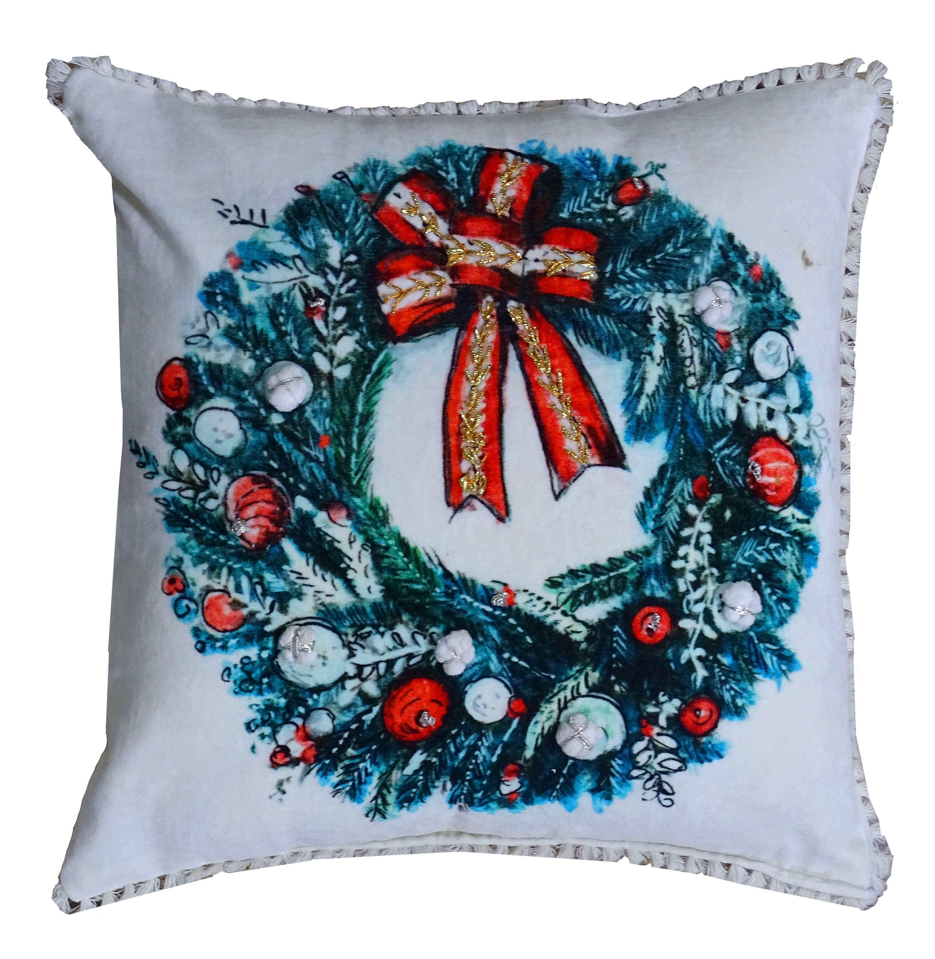 Vibhsa Christmas Wearth Holiday Decorative Pillow 18"x18"