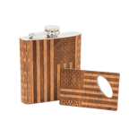 6 oz. Wooden Hip Flask & Matching Credit Card Bottle Opener (2-Piece Flask Set)