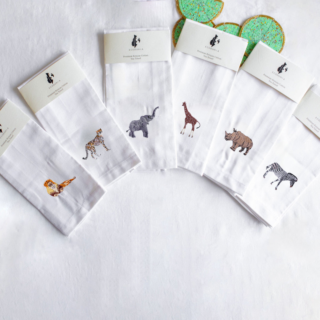 African Wildlife Cotton Tea Towels - Handmade Kitchen Gift