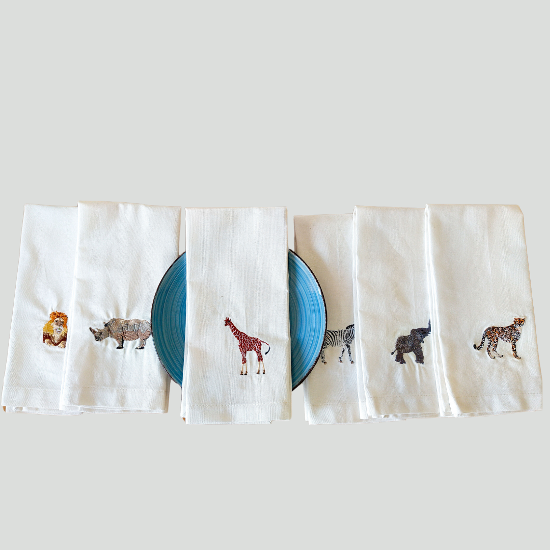 African Wildlife Cotton Tea Towels - Handmade Kitchen Gift