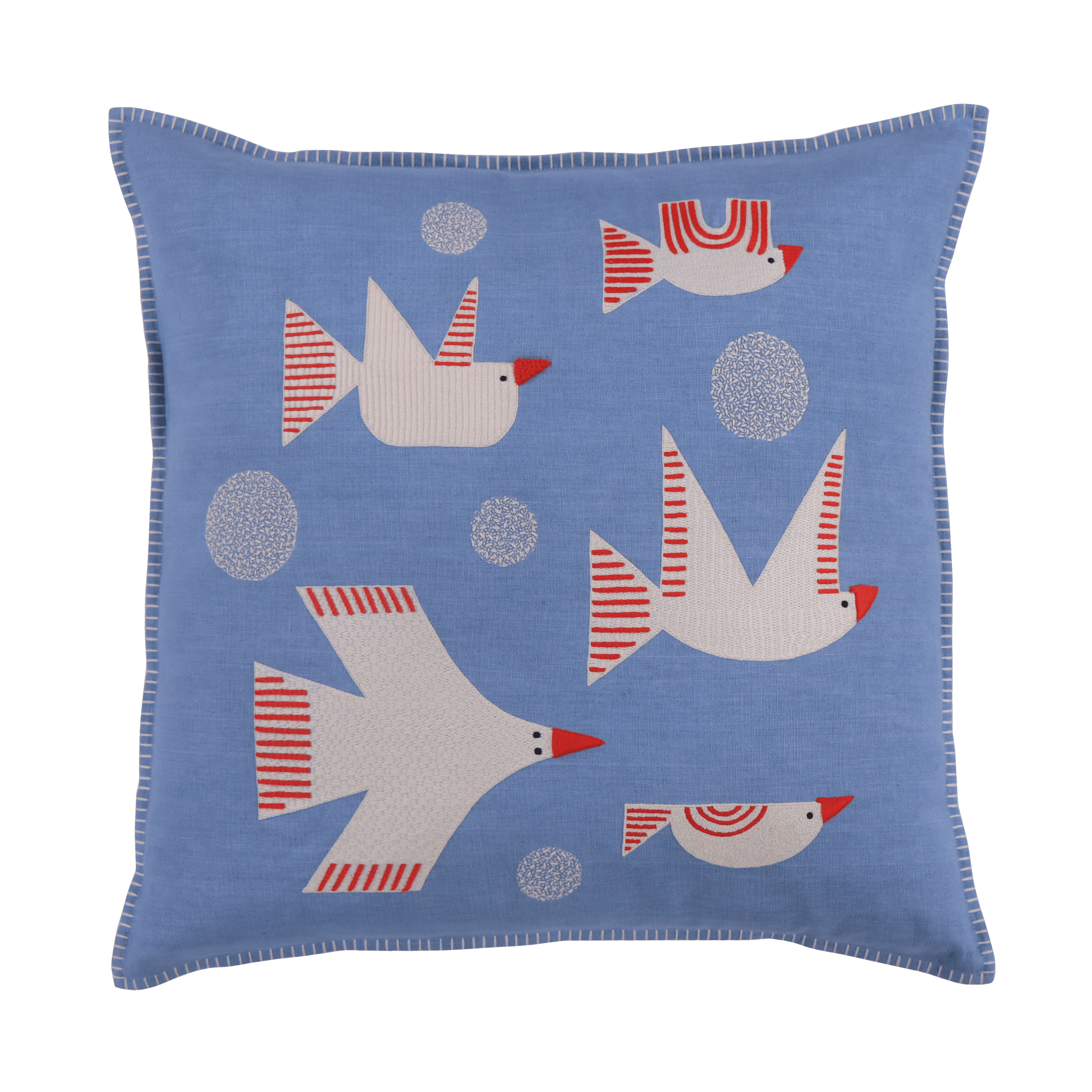 Hand Embroidered Birds Pillow Cover 20" x 20"