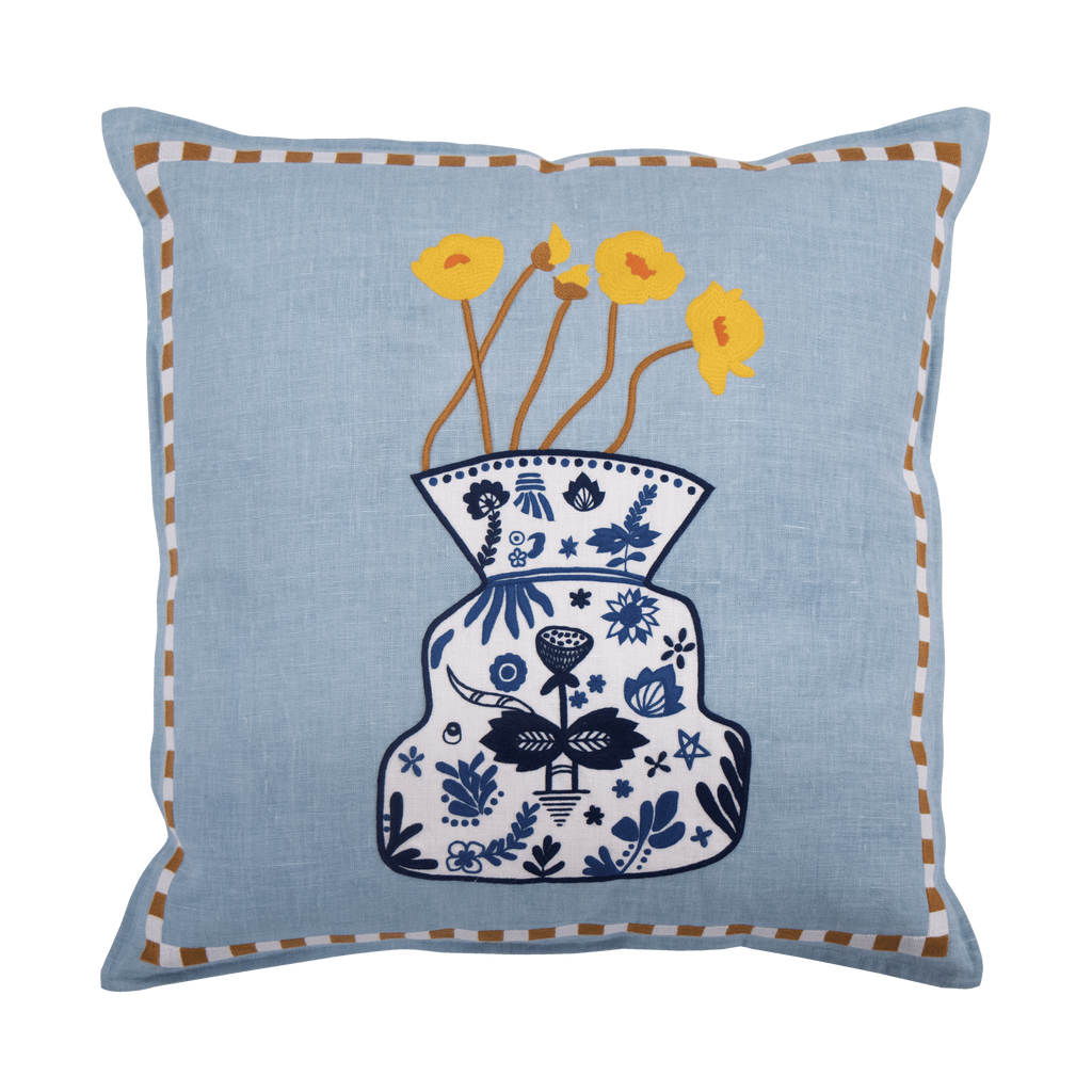 Hand Embroidered Still Life Pillow Cover 20" x 20"