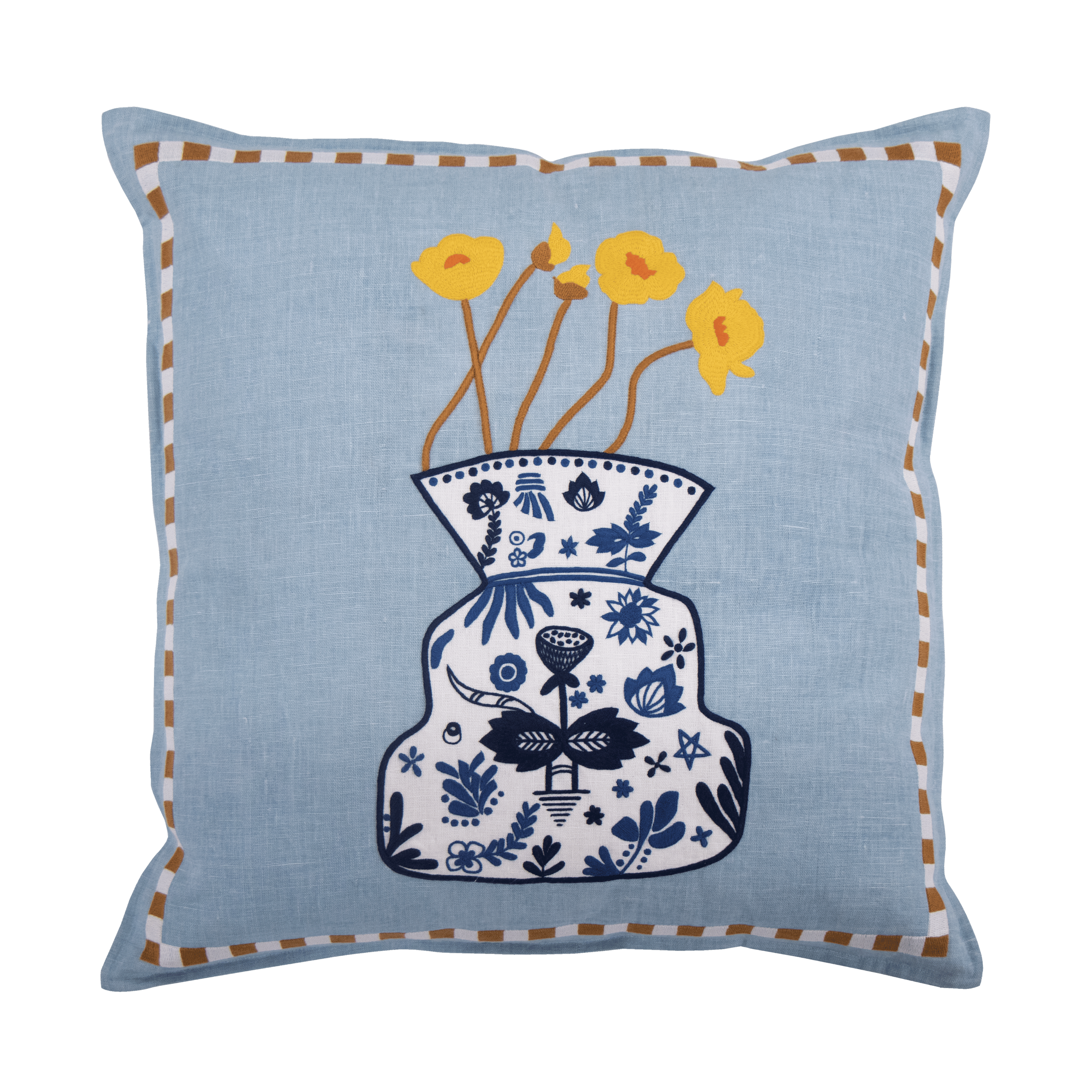 Hand Embroidered Still Life Pillow Cover 20" x 20"
