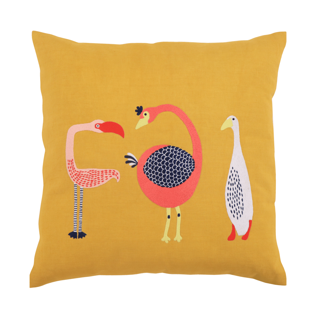 Hand Embroidered Birds Pillow Cover 20" x 20"