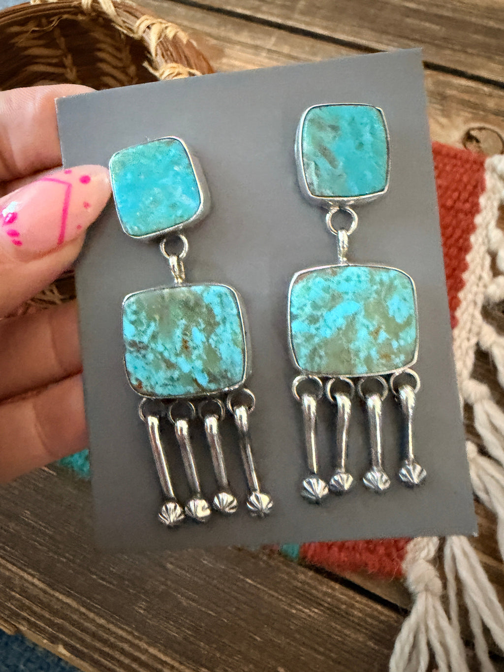 Handcrafted Royston Turquoise And Sterling Silver Dangle Earrings by Jacqueline Silver