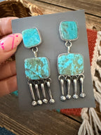Handcrafted Royston Turquoise And Sterling Silver Dangle Earrings by Jacqueline Silver