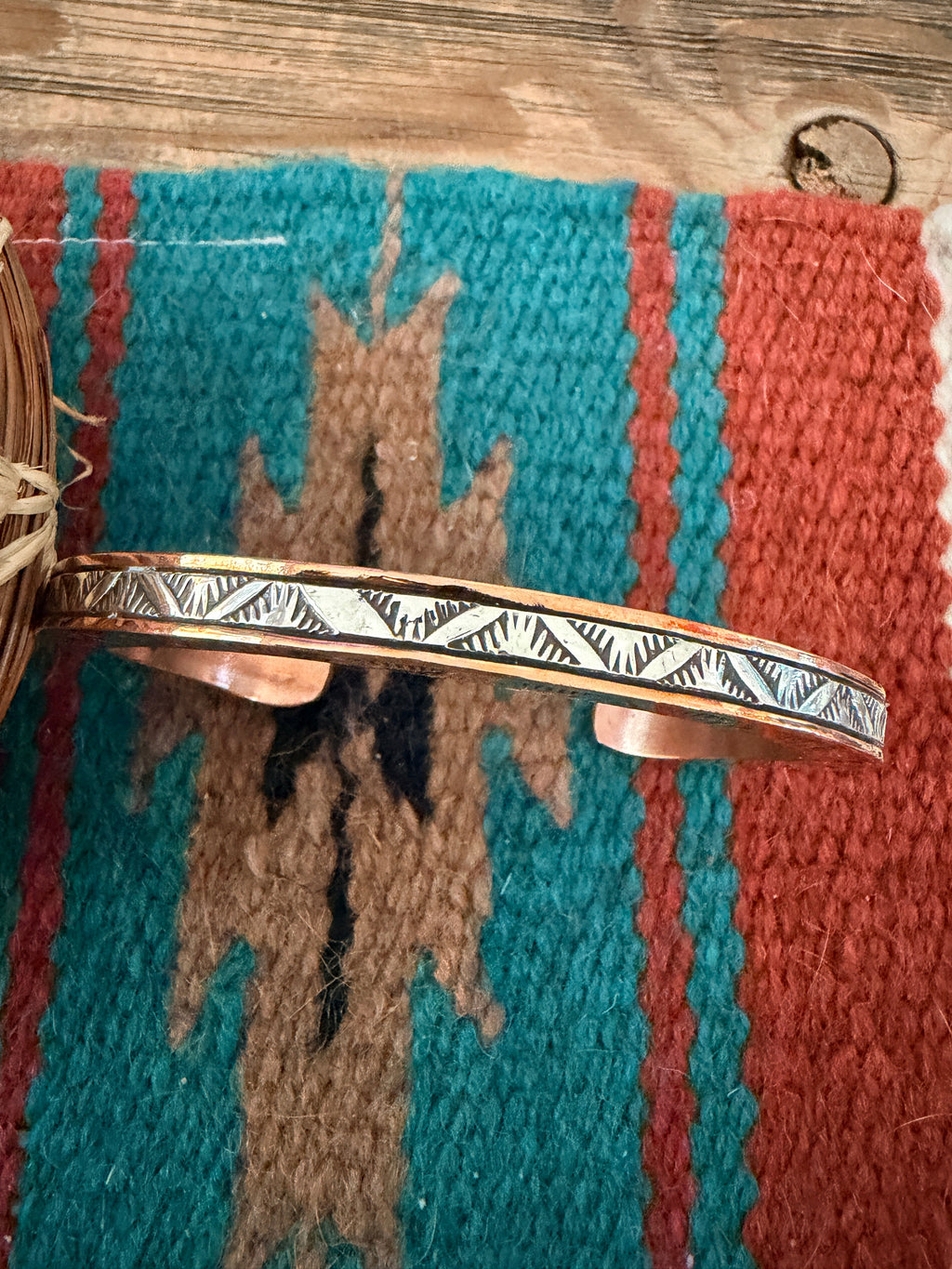 Handcrafted Copper & Sterling Silver Cuff Bracelet by Wylie Secatero