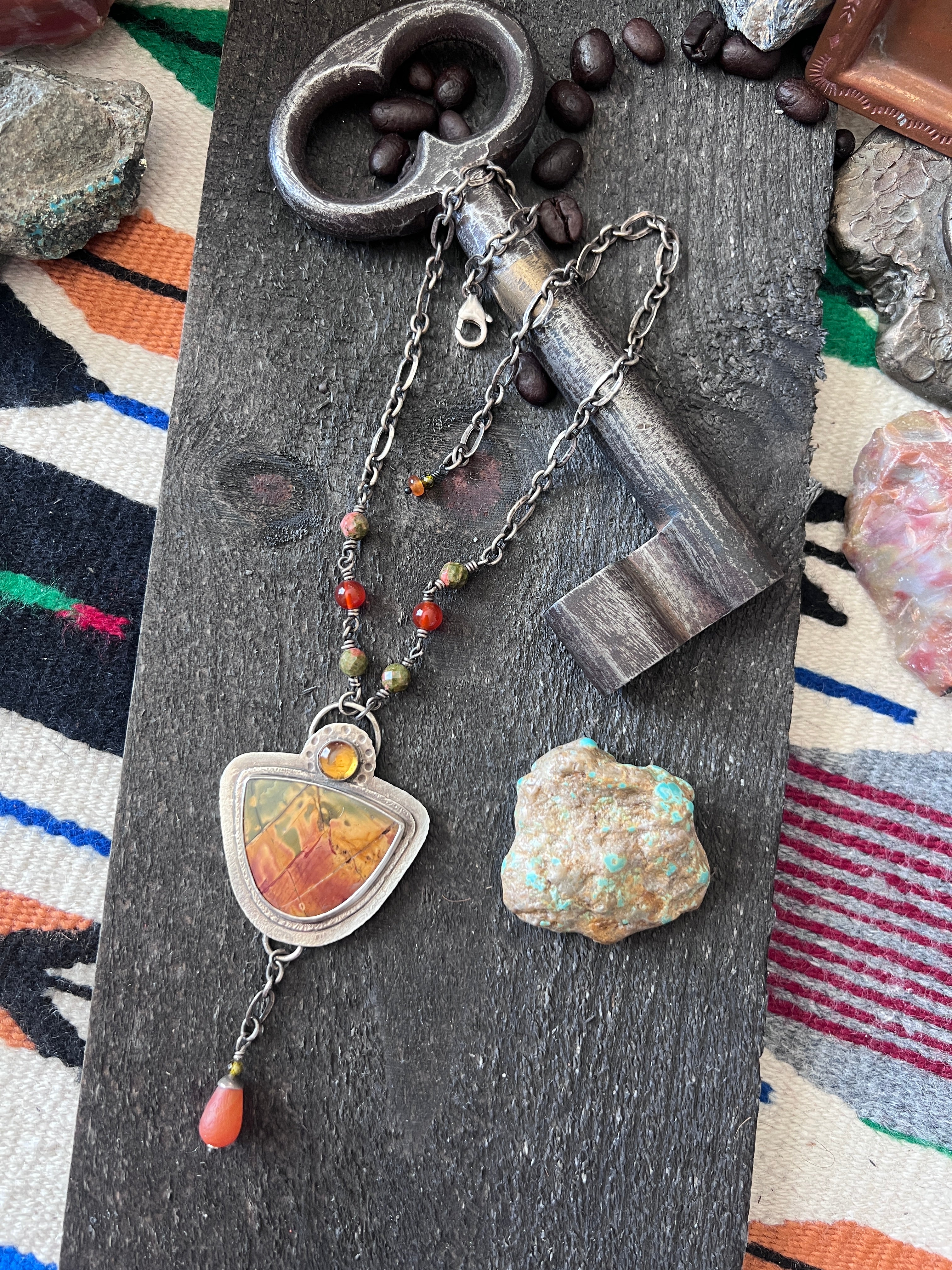 Tularosa Rosary Style Sterling Silver, Red Creek Jasper and Citrine Sunset Necklace