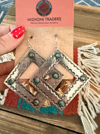 Handmade Sterling Silver & Turquoise Concho Dangle Earrings by Kimari Somers