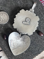 Hand Stamped Sterling Silver & Black Marble Santa Fe Cross and Heart Pendant by Kimari Somers