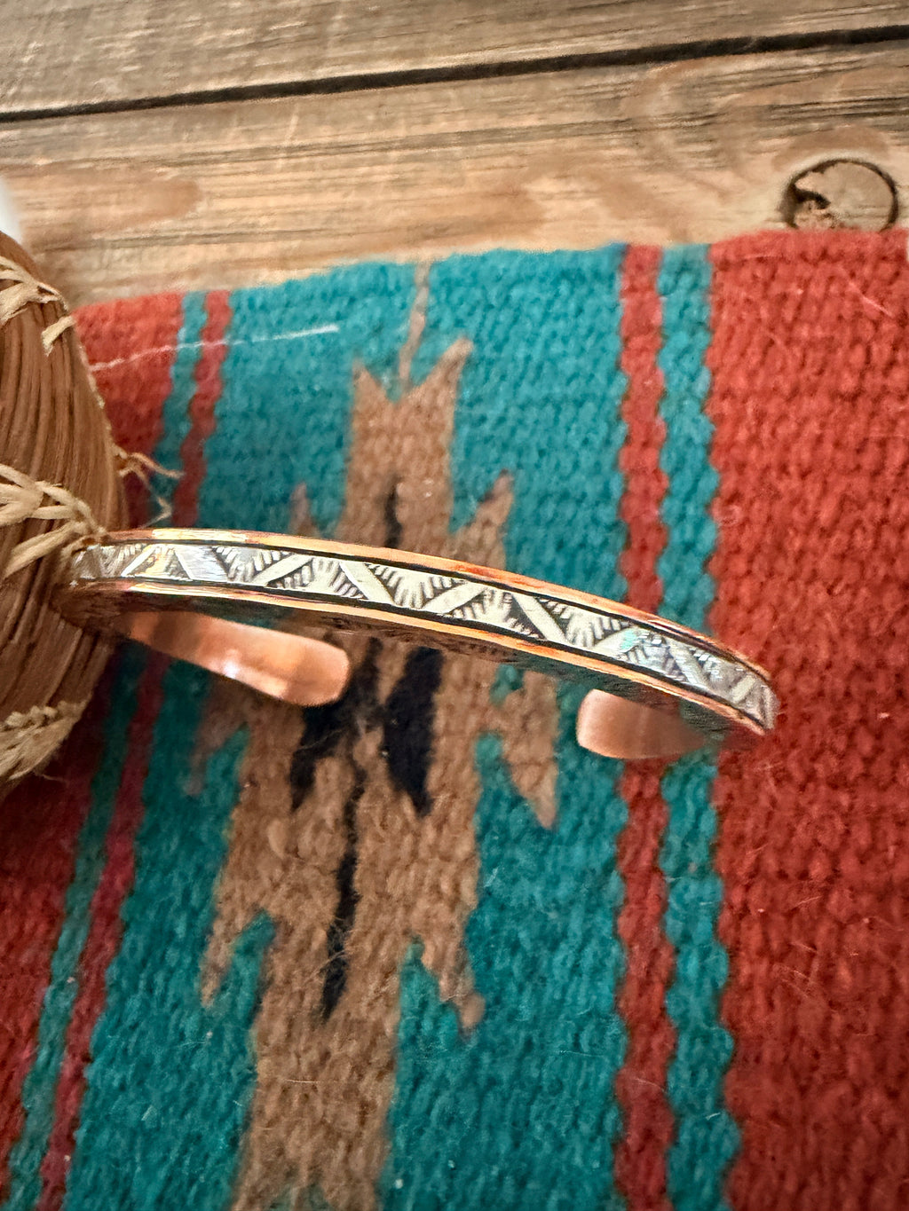 Handcrafted Copper & Sterling Silver Cuff Bracelet by Wylie Secatero