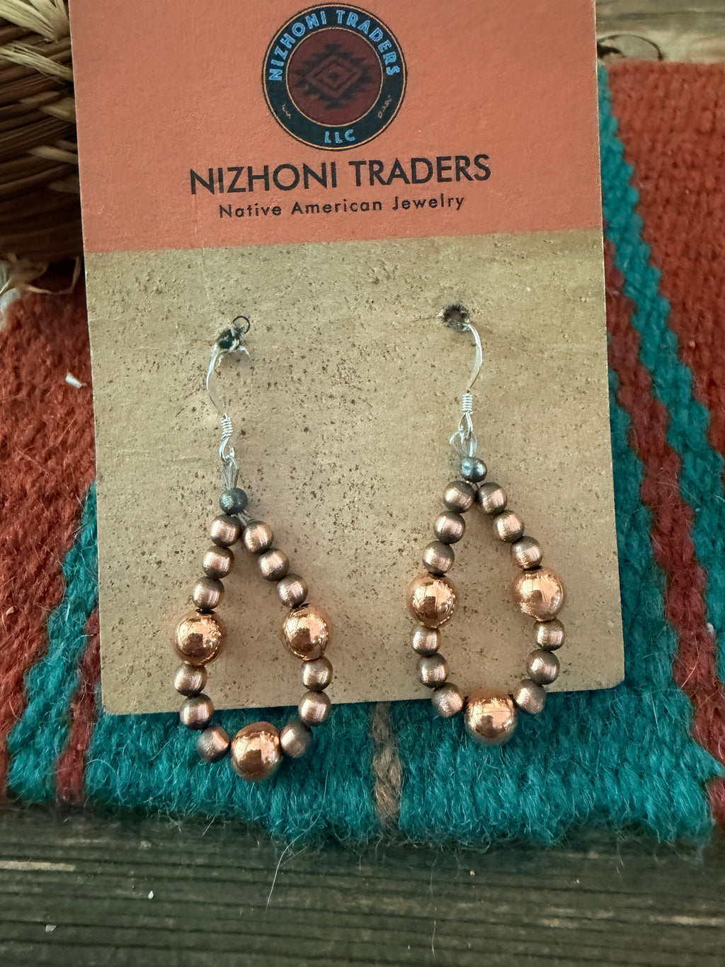 Handcrafted Copper Beaded Dangle Hoop Earrings
