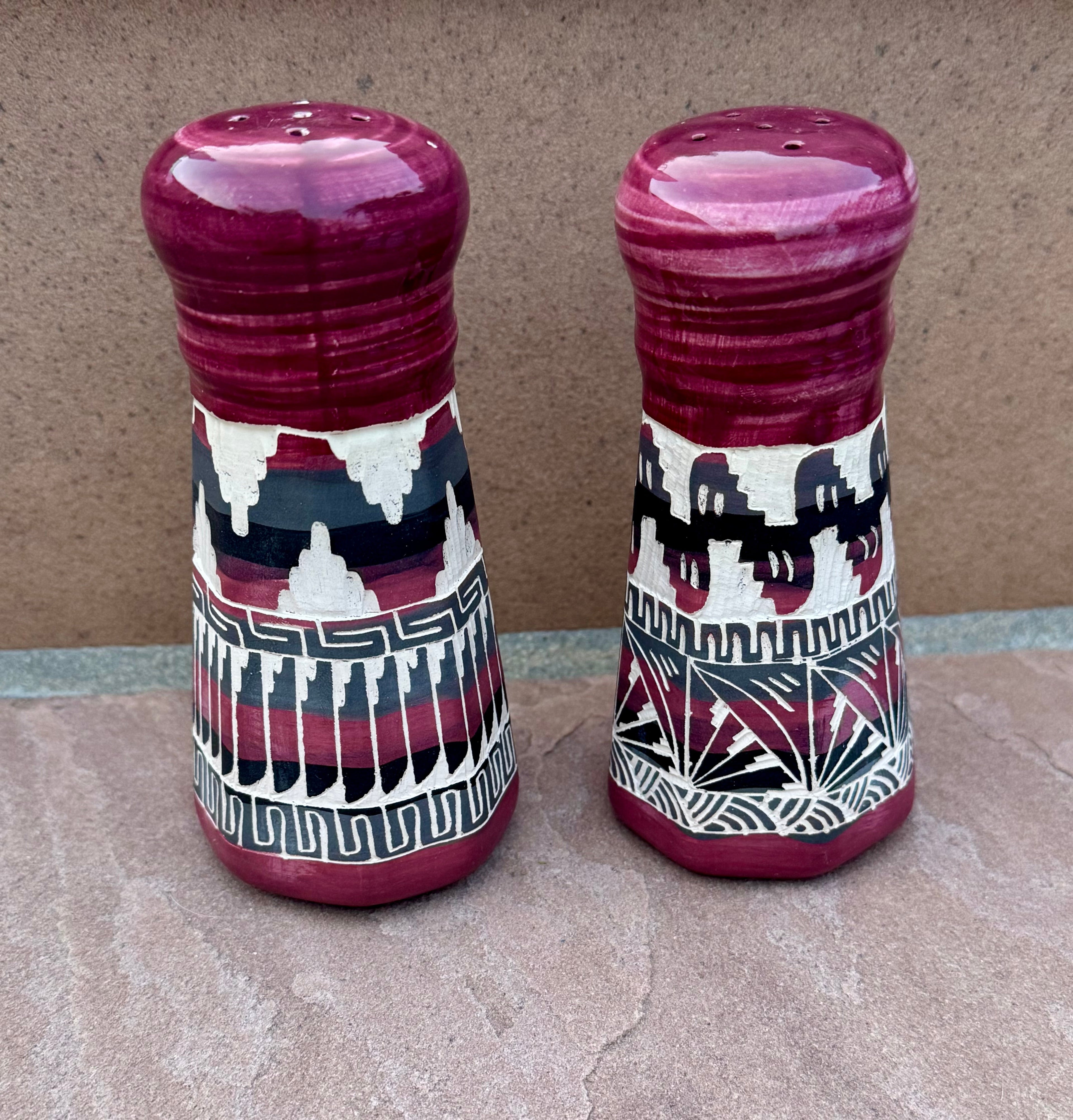Handcrafted Tall Burgundy Salt & Pepper Shakers “Cassandra King”
