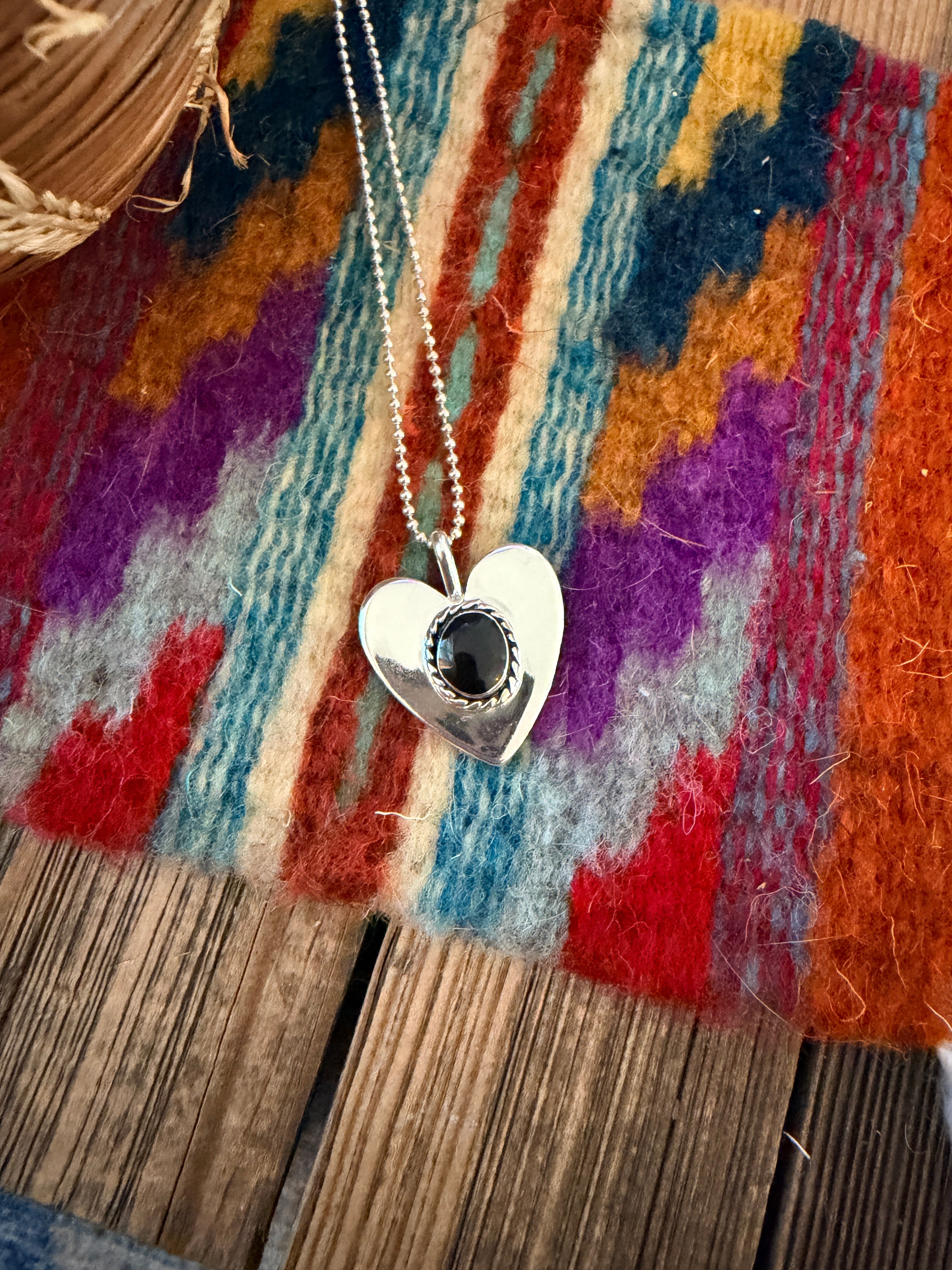 Handcrafted Sterling Silver & Onyx Heart Pendant by Joseph Martinez