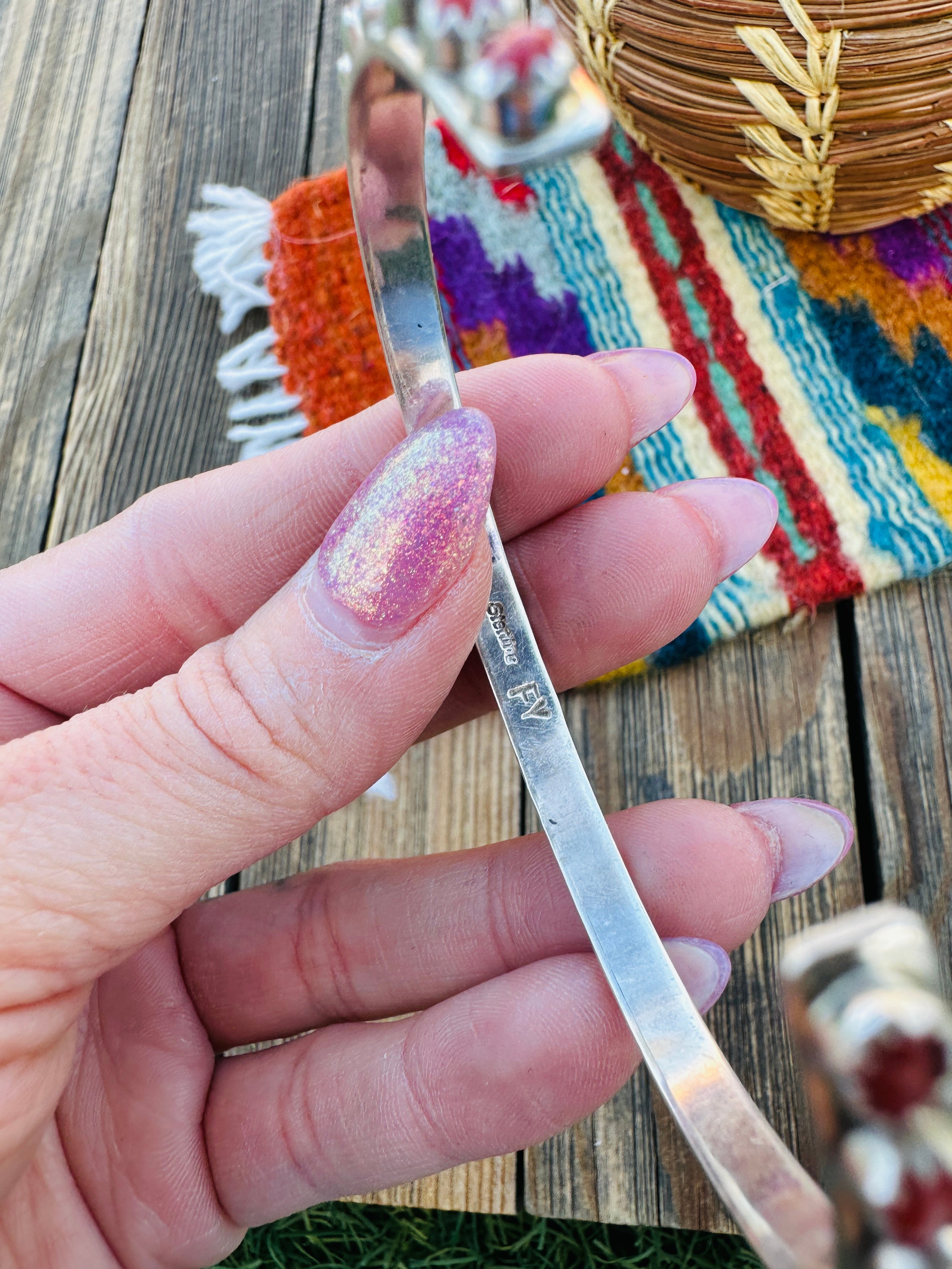 Handcrafted Coral & Sterling Silver Stacker Cuff Bracelet