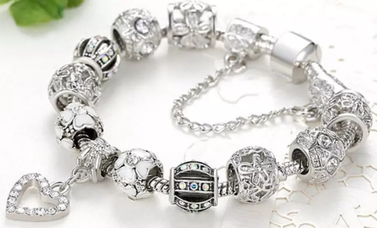 Murano Heart Charm Bracelets Made With Crystals