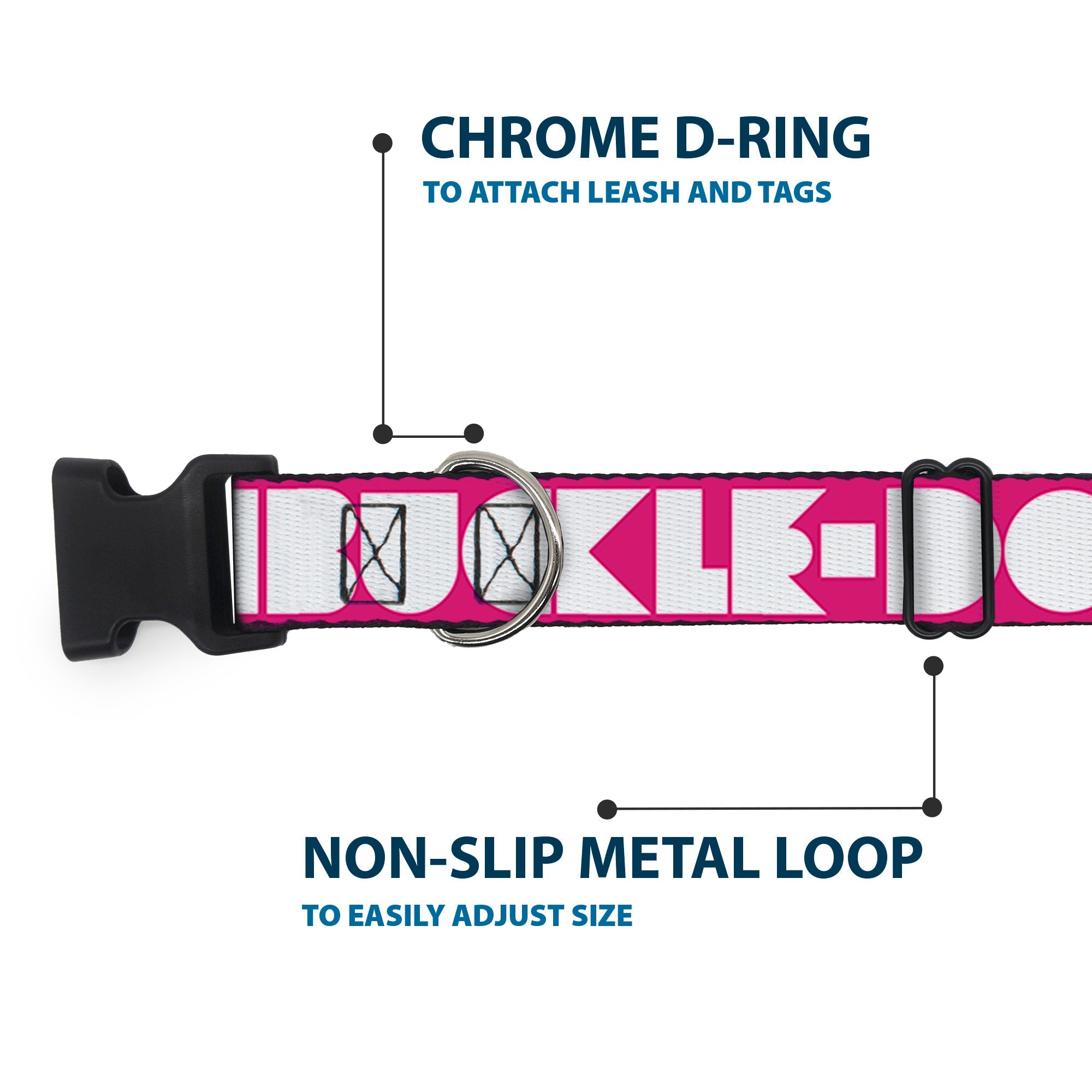 Plastic Clip Collar - BUCKLE-DOWN Shapes Hot Pink/White