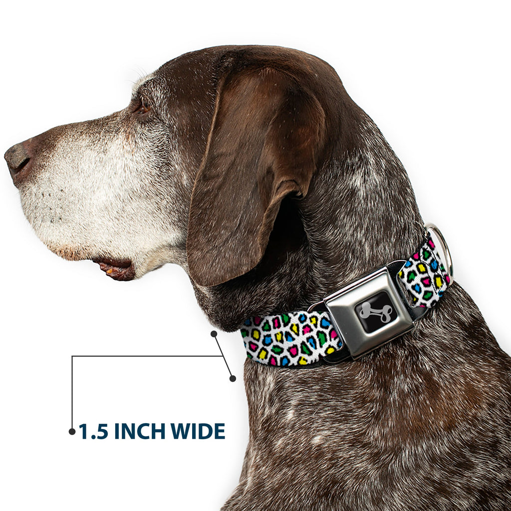 Dog Bone Seatbelt Buckle Collar - Leopard White/Multi Color