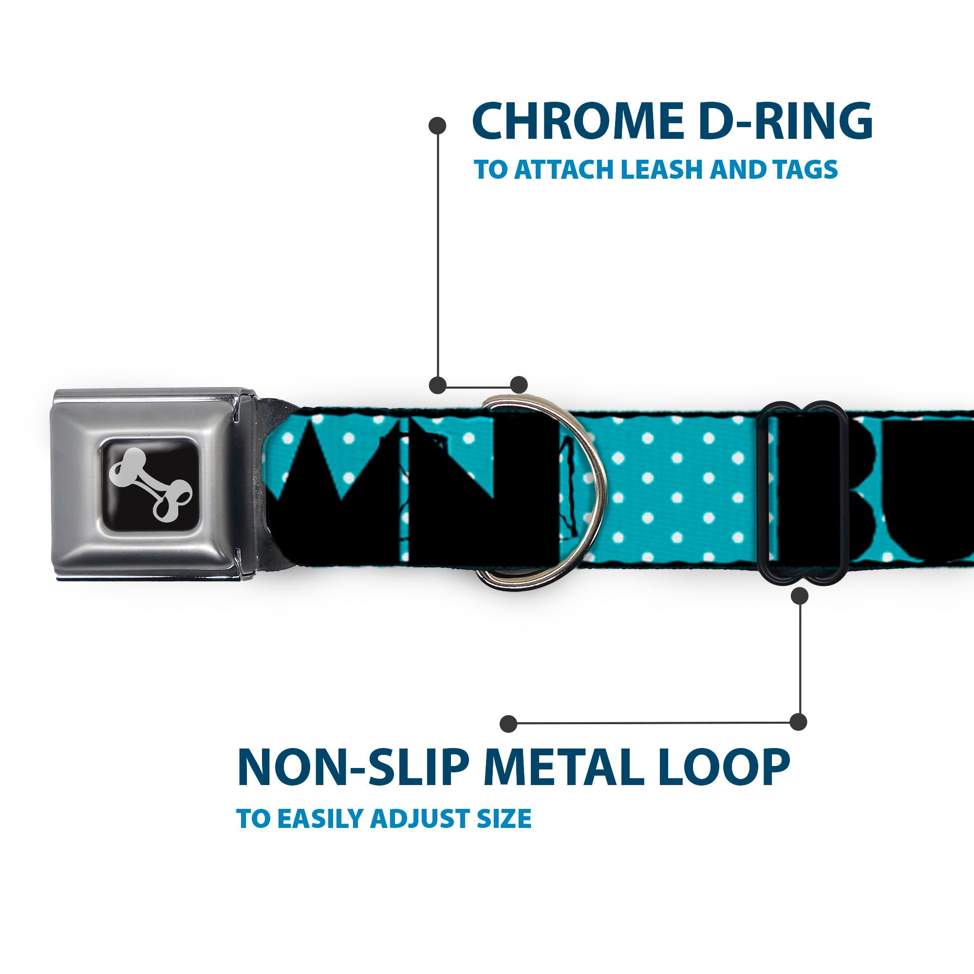 Dog Bone Seatbelt Buckle Collar - BUCKLE-DOWN Shapes Dot Turquoise/White/Black