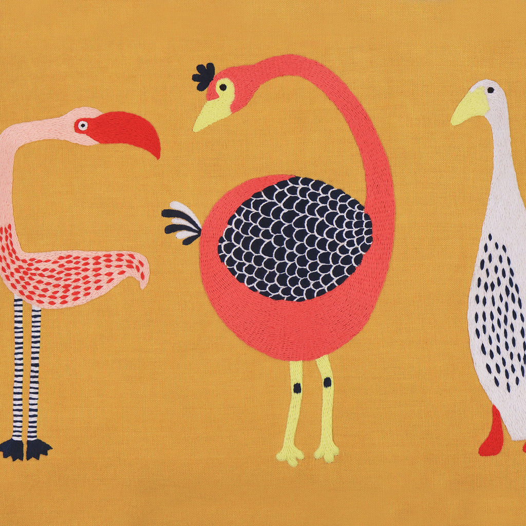 Hand Embroidered Birds Pillow Cover 20" x 20"