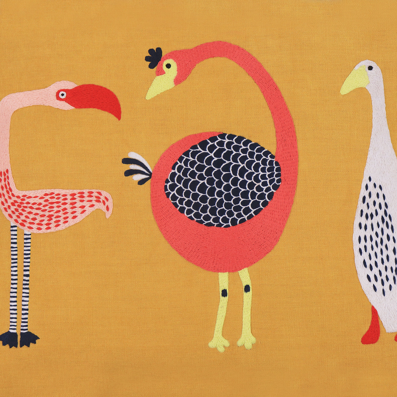 Hand Embroidered Birds Pillow Cover 20" x 20"