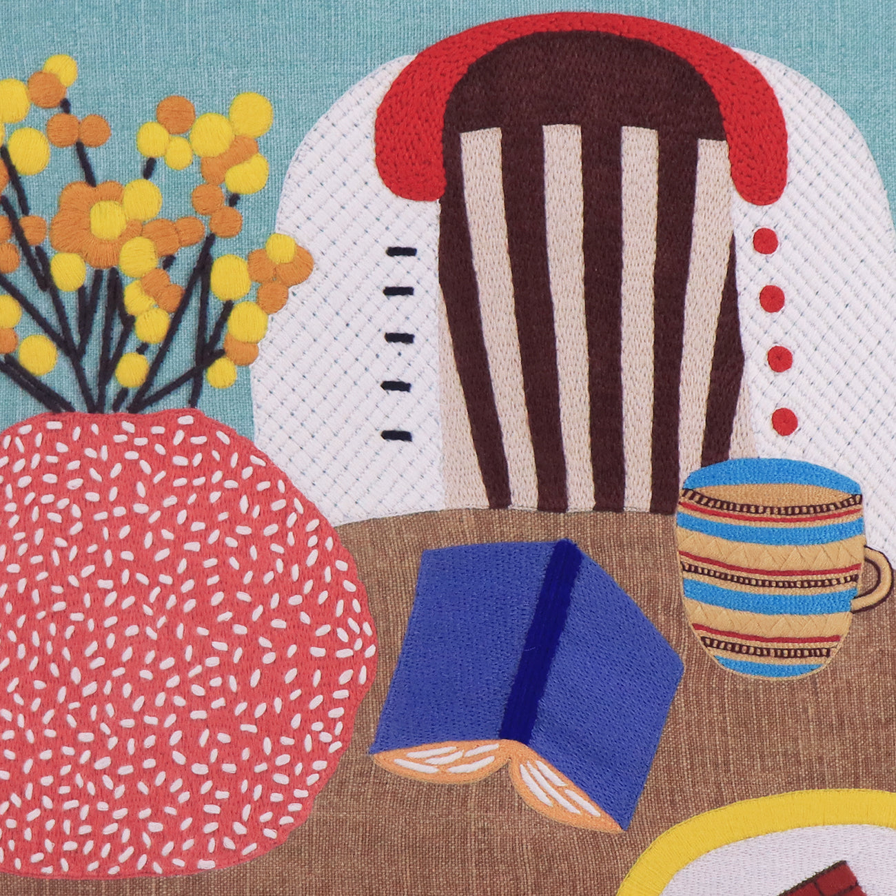 Hand Embroidered Still Life Pillow Cover 20" x 20"