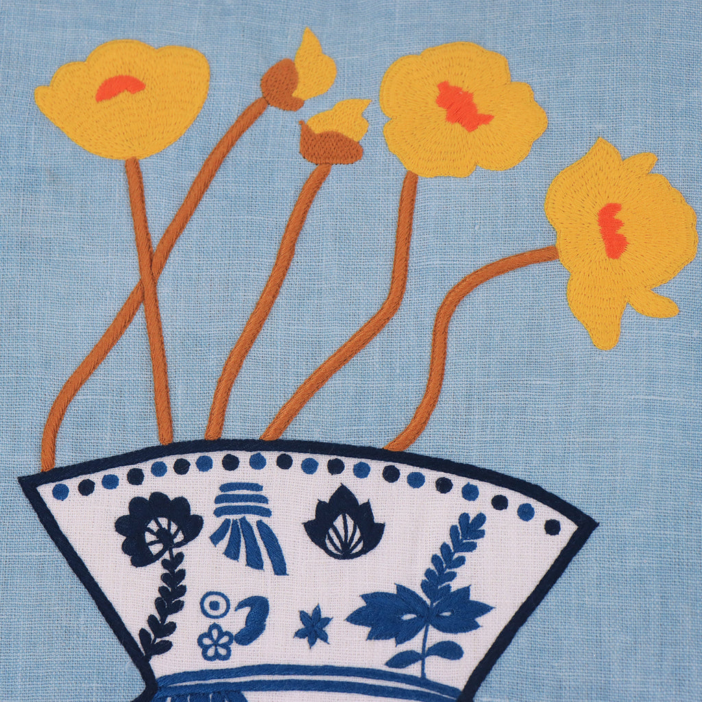 Hand Embroidered Still Life Pillow Cover 20" x 20"