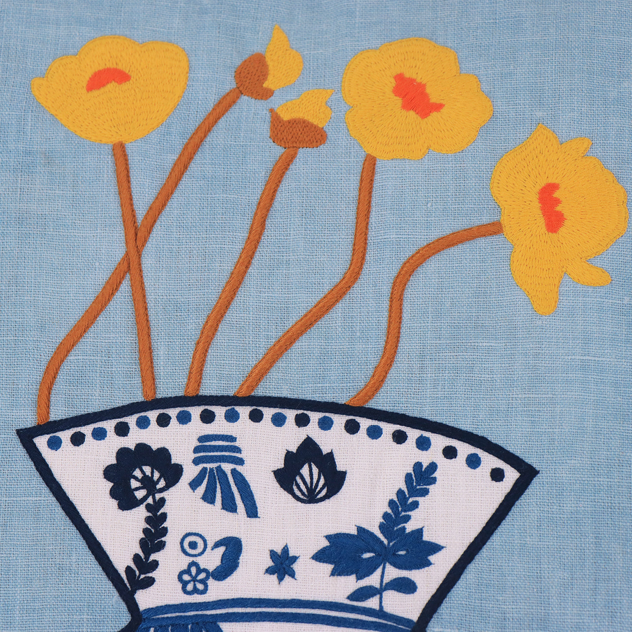 Hand Embroidered Still Life Pillow Cover 20" x 20"