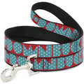 Dog Leash - BUCKLE-DOWN Shapes Red/Dot Turquoise/White