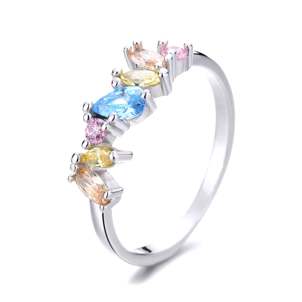 Sterling Silver and Pastel Multi-Cut Ring With crystals